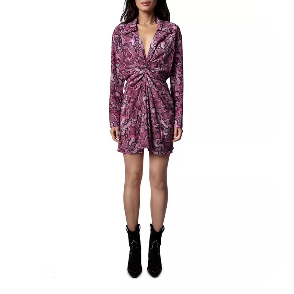 2022 Zadig & Voltaire Rozo Snake Silk Print‎ Mini Dress Size Small NYC CHIC